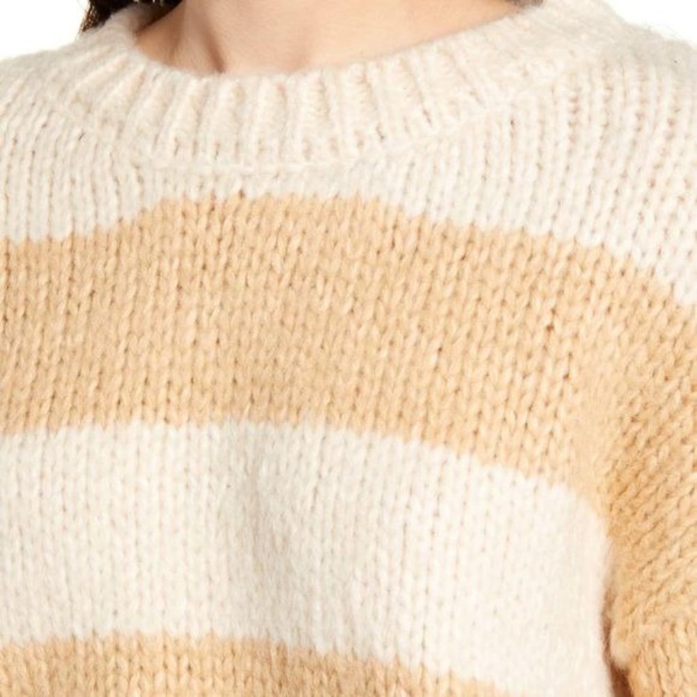 Hiatus Camel/Ivory Striped Chunky Crew Neck Knit Sweater - Large - Picture 3 of 7